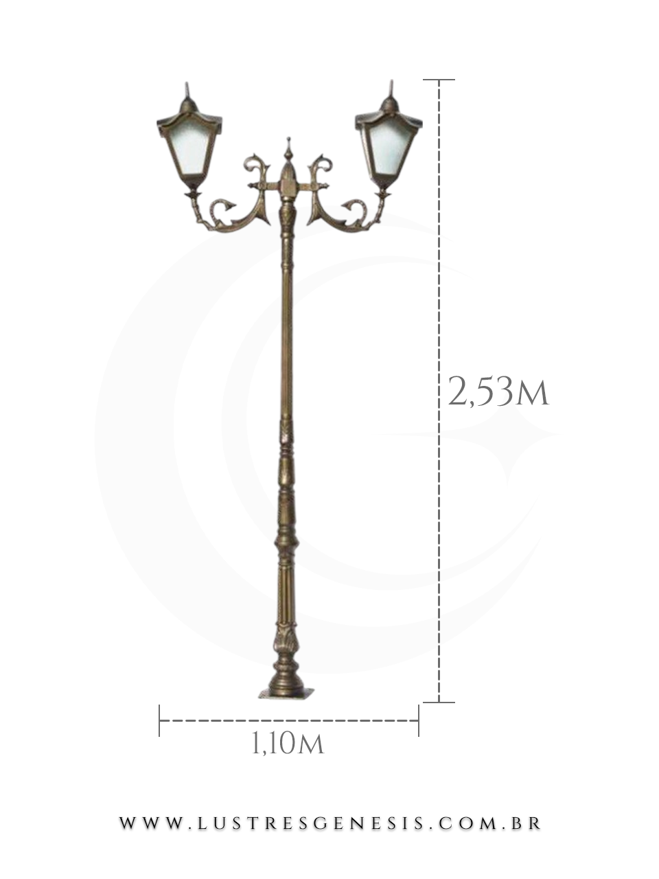 Poste de Ilumina&ccedil;&atilde;o externa Cl&aacute;ssico Retro 2,53m estrutura robusta em alum&iacute;nio fundido para jardim e fachada